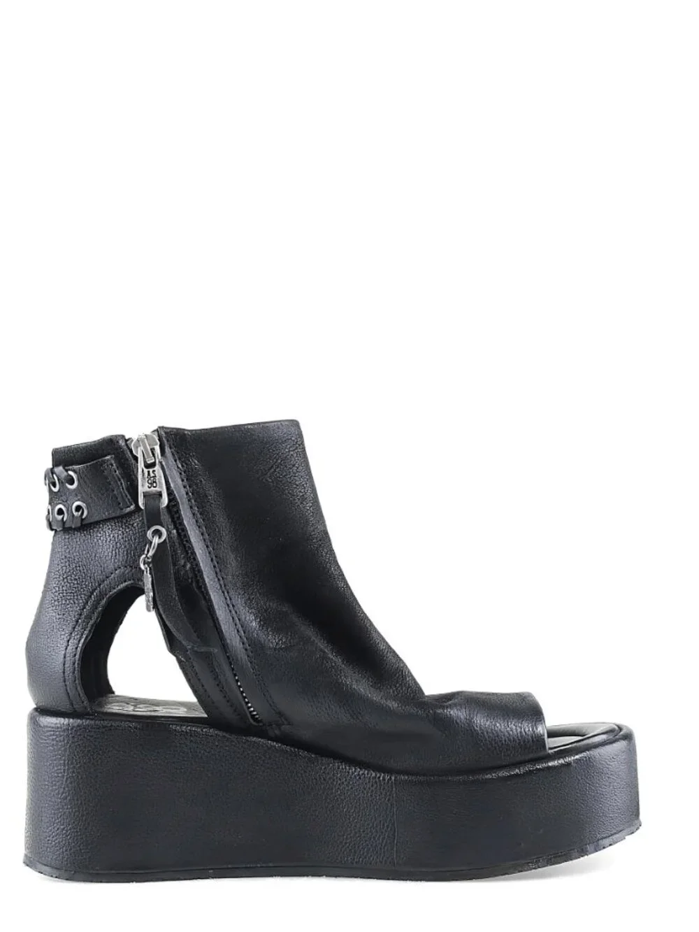 A.S.98 Black Leather Platform Ankle Boot